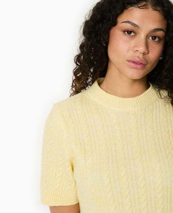 Pimkie Pull Manches Courtes Maille Torsadée - Jaune