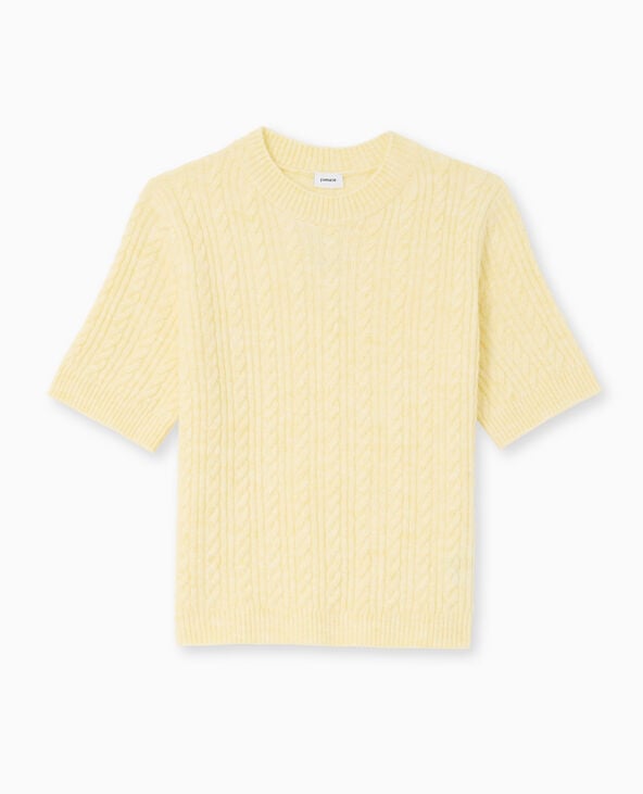 Pimkie Pull Manches Courtes Maille Torsadée - Jaune