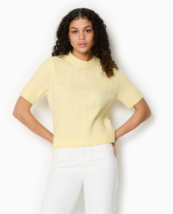 Pimkie Pull Manches Courtes Maille Torsadée - Jaune