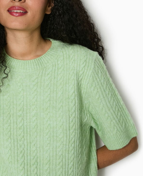Pimkie Pull Manches Courtes Maille Torsadée - Vert