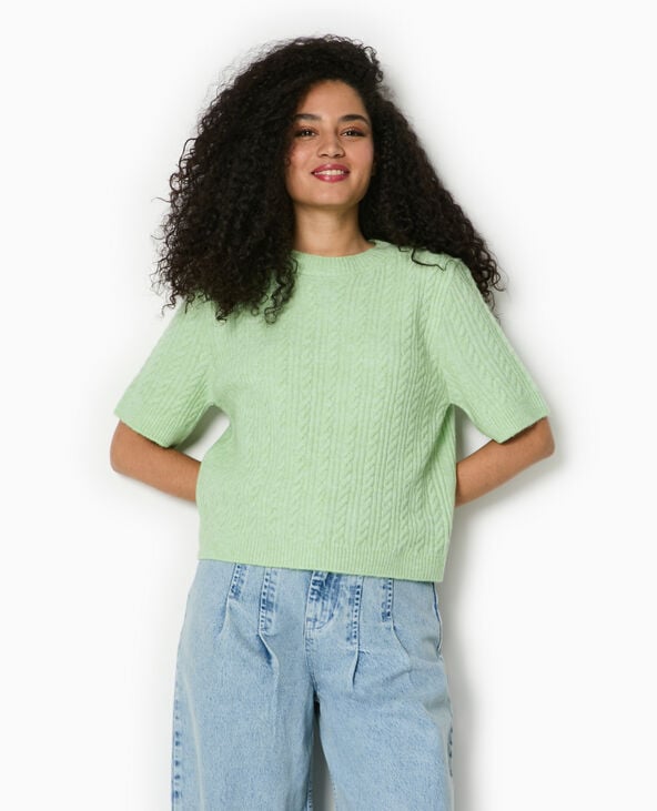 Pimkie Pull Manches Courtes Maille Torsadée - Vert