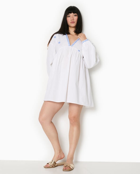 Pimkie Robe Brodée Manches Longues - Blanc