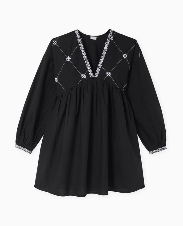 Pimkie Robe Brodée Manches Longues - Noir