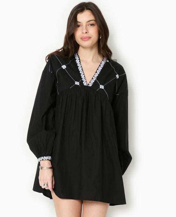 Pimkie Robe Brodée Manches Longues - Noir