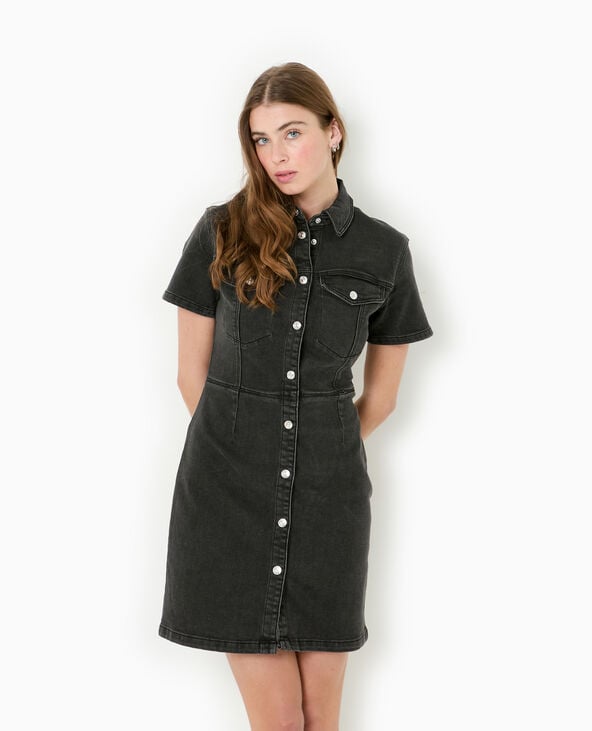 Pimkie Robe Courte Boutonnée En Jean Stretch - Noir