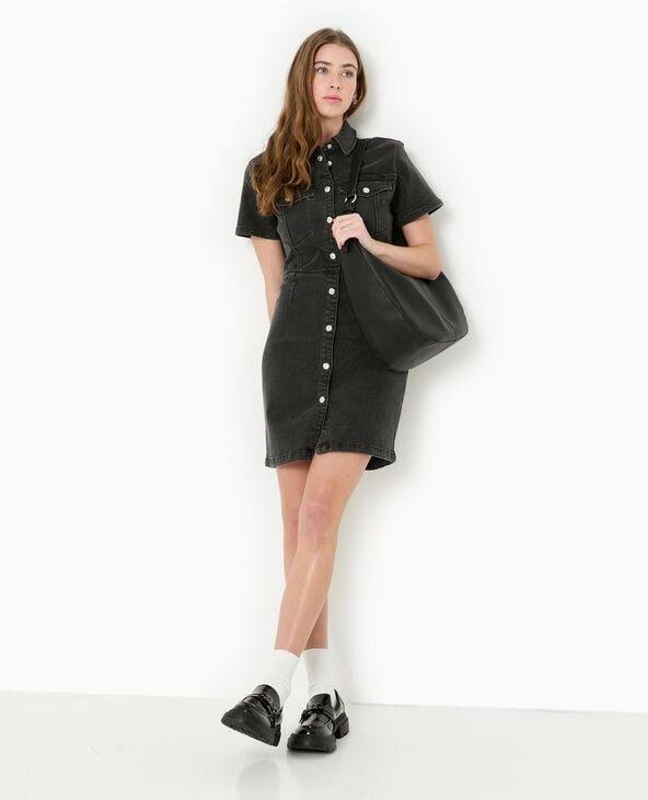 pimkie Robe courte boutonnée en jean stretch - Noir