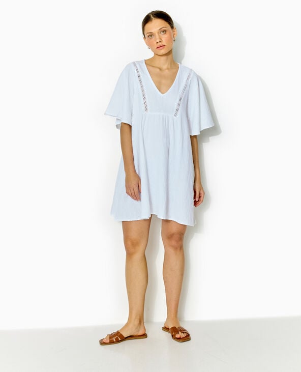 Pimkie Robe Courte Et Ample En Gaze De Coton - Blanc