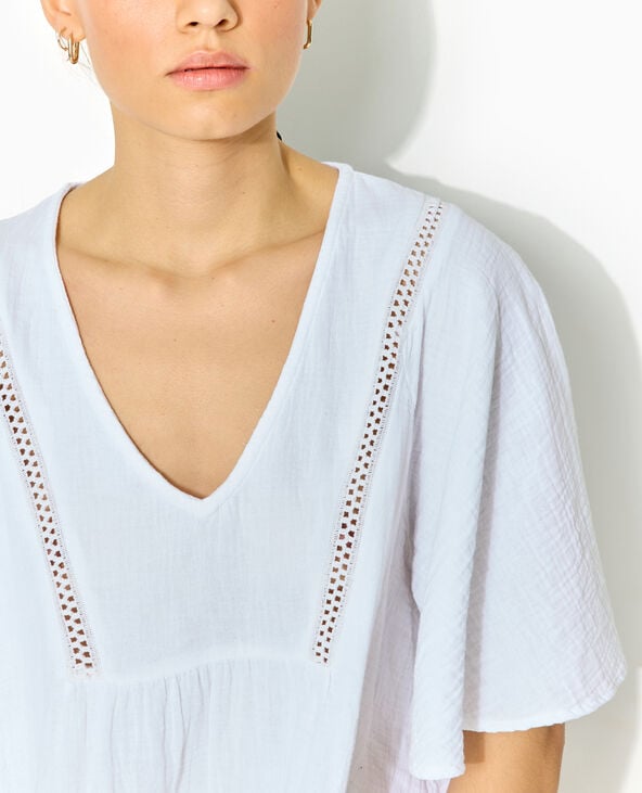 pimkie Robe courte et ample en gaze de coton - Blanc