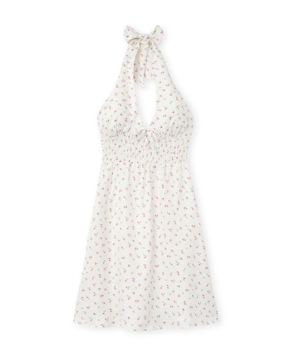 Pimkie Robe Dos-nu Tissu Satiné Motif Fleurs - Blanc