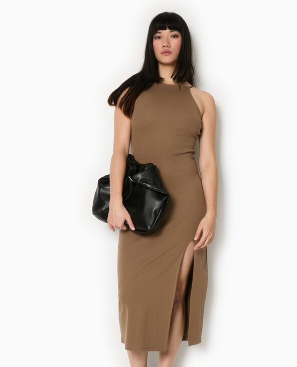 Pimkie Robe Longue à Bretelles Avec Fente - Marron