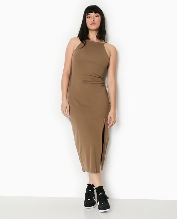 Pimkie Robe Longue à Bretelles Avec Fente - Marron