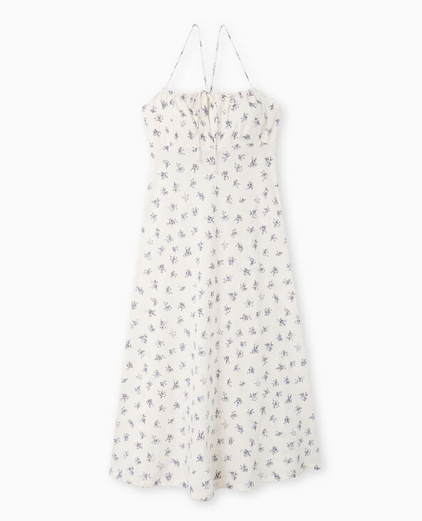 Pimkie Robe Longue Avec Lin Motif Fleurs - Blanc
