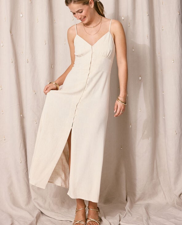 Pimkie Robe Longue Boutonnée Avec Lin - Blanc