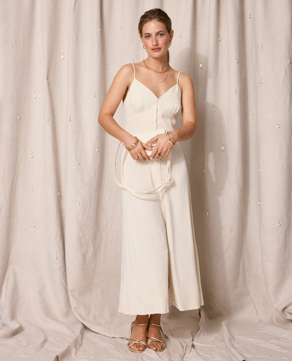 pimkie Robe longue boutonnée avec lin - Blanc