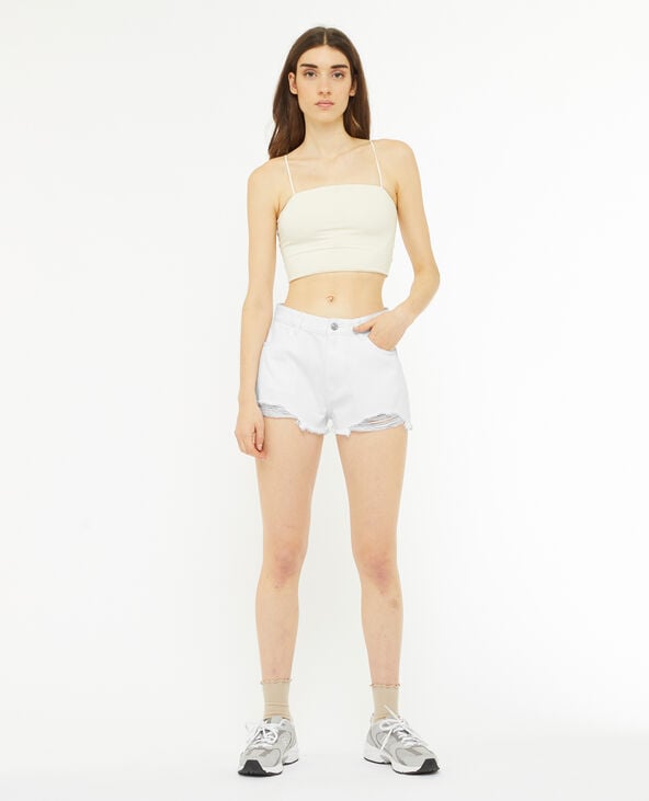 Pimkie Short En Jean Coupé Effet Destroy - Blanc