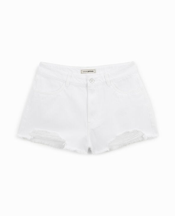 Pimkie Short En Jean Coupé Effet Destroy - Blanc