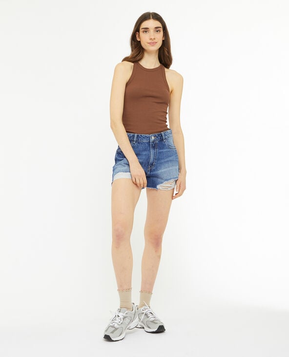 Pimkie Short En Jean Coupé Effet Destroy - Bleu