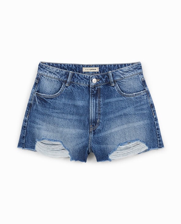 Pimkie Short En Jean Coupé Effet Destroy - Bleu