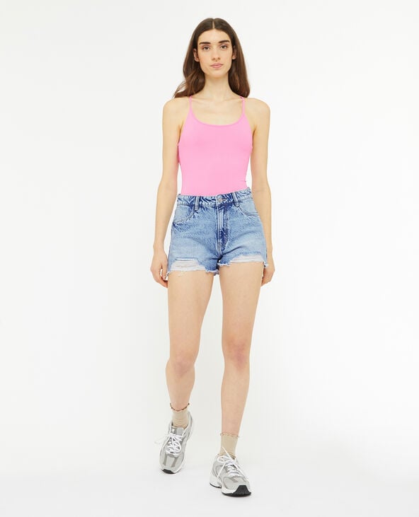 Pimkie Short En Jean Coupé Effet Destroy - Bleu