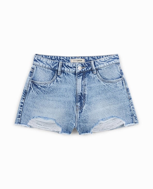 Pimkie Short En Jean Coupé Effet Destroy - Bleu