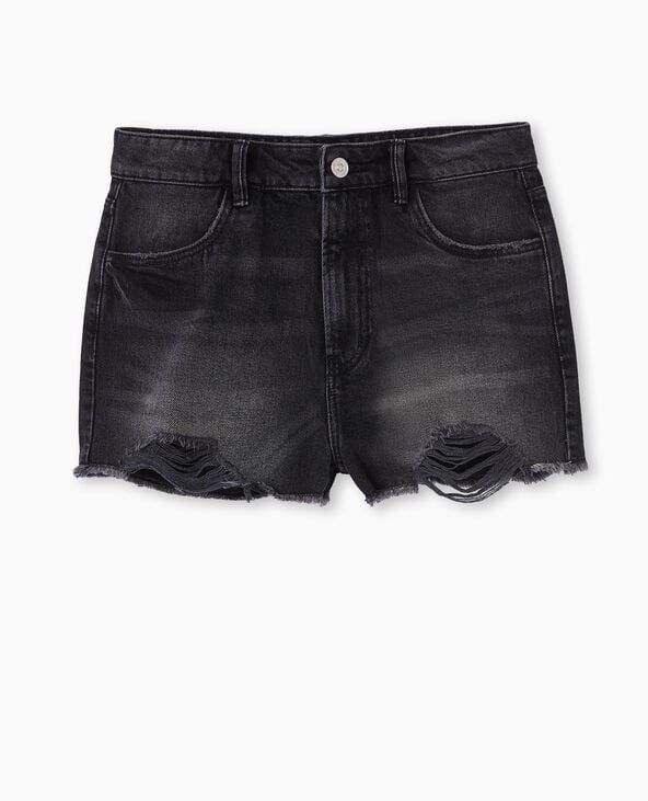 Pimkie Short En Jean Coupé Effet Destroy - Noir