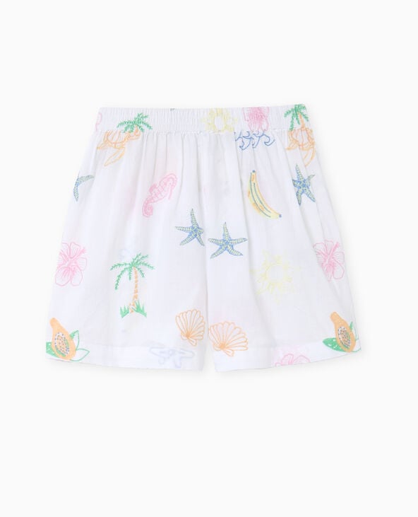 Pimkie Short En Voile De Coton Brodé - Blanc