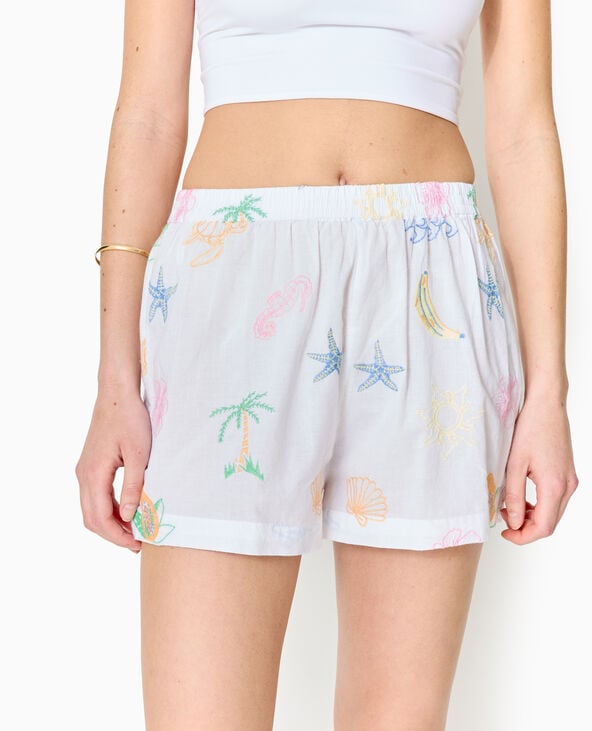 pimkie Short en voile de coton brodé - Blanc