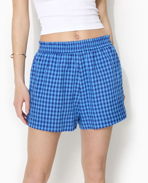 Pimkie Short Taille élastiquée Motif Vichy - Bleu
