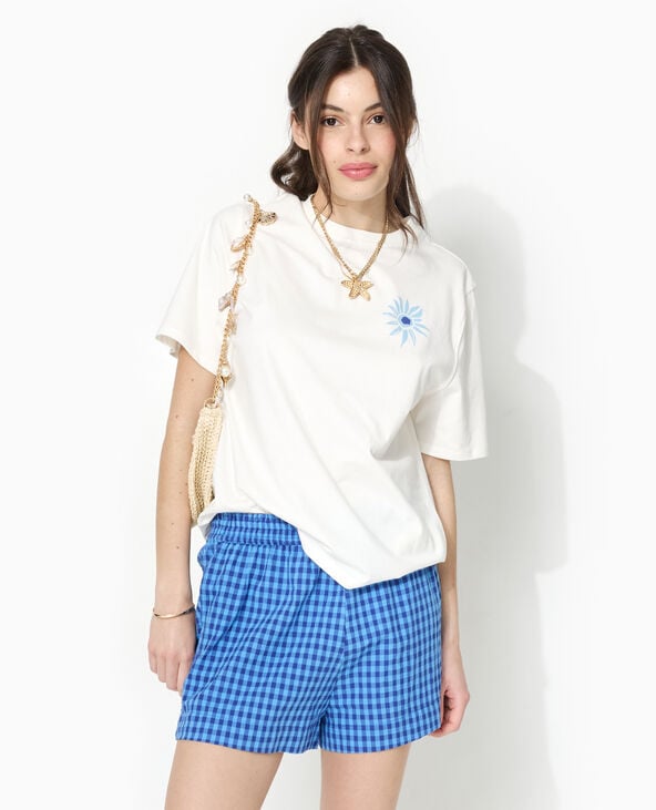 pimkie Short taille élastiquée motif vichy - Bleu