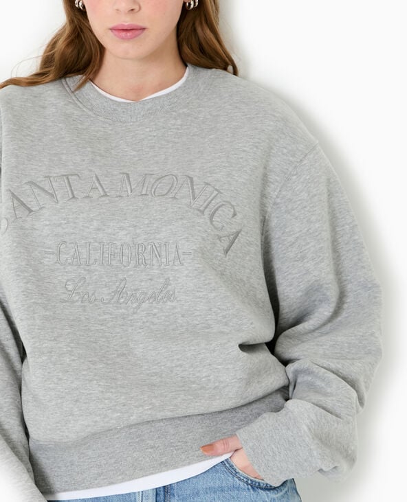 Pimkie Sweat Col Rond Avec Broderie - Gris Chiné