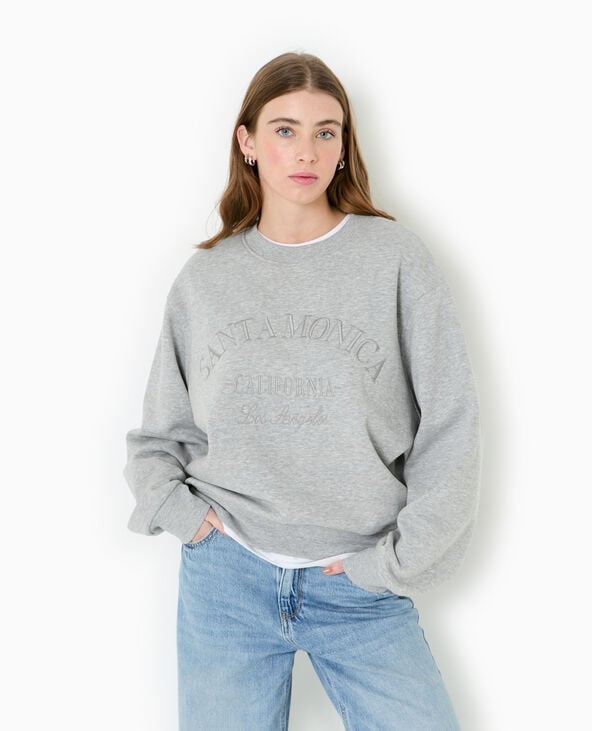 Pimkie Sweat Col Rond Avec Broderie - Gris Chiné