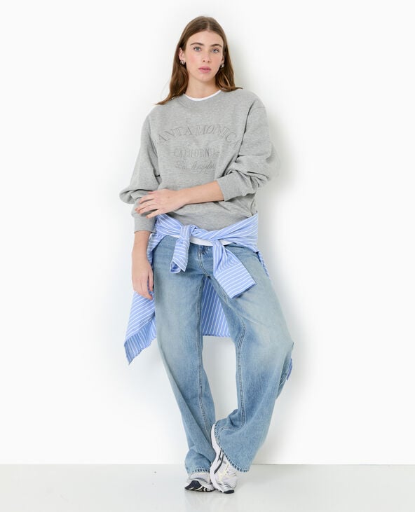 pimkie Sweat col rond avec broderie - Gris chiné