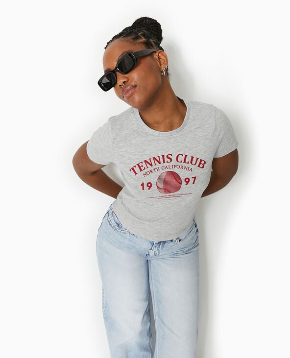 Pimkie T-shirt Ajusté Avec Print Devant - Gris Chiné