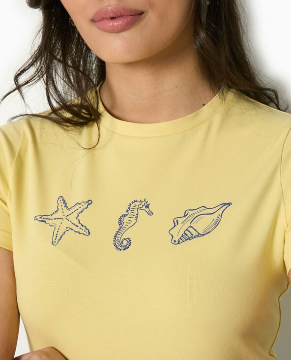 Pimkie T-shirt Ajusté Avec Print Devant - Jaune Pâle