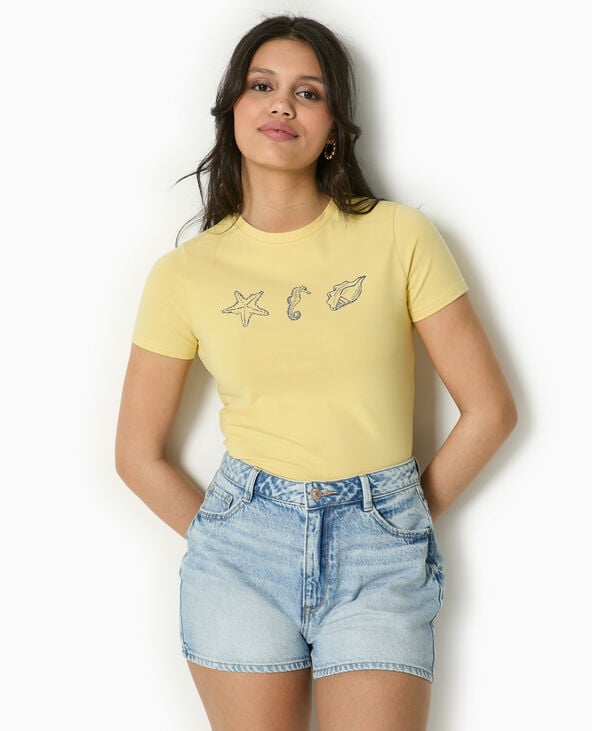 Pimkie T-shirt Ajusté Avec Print Devant - Jaune Pâle