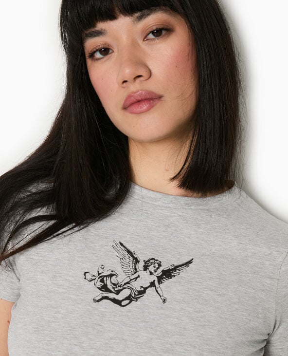 Pimkie T-shirt Ajusté Avec Print - Gris Chiné