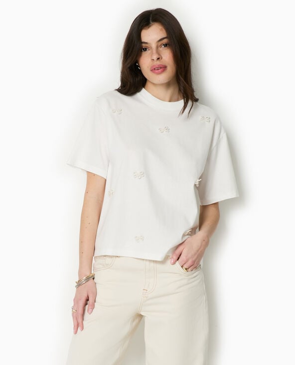 Pimkie T-shirt Ample Avec Nœuds En Perles - Blanc