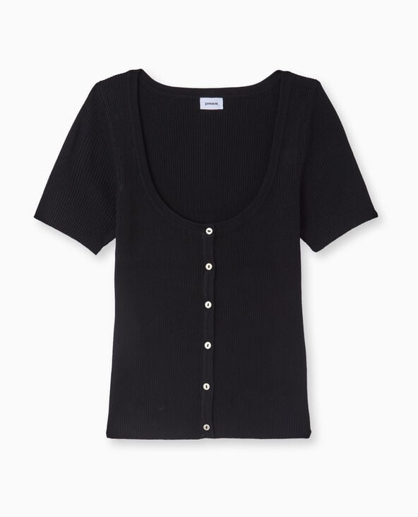 Pimkie T-shirt Boutonné En Maille Côtelée - Noir
