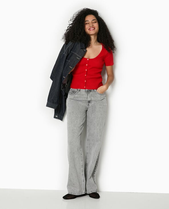 pimkie T-shirt boutonné en maille côtelée - Rouge