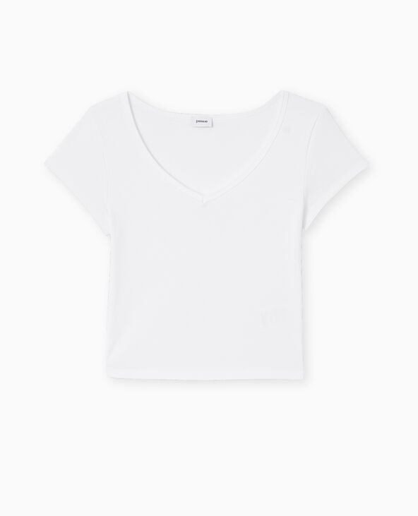 Pimkie T-shirt Court Col V - Blanc