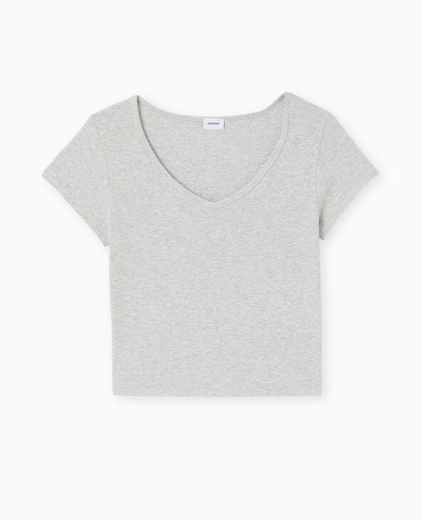 Pimkie T-shirt Court Col V - Gris Chiné