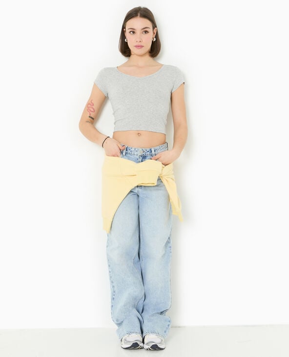 pimkie T-shirt court col V - Gris chiné