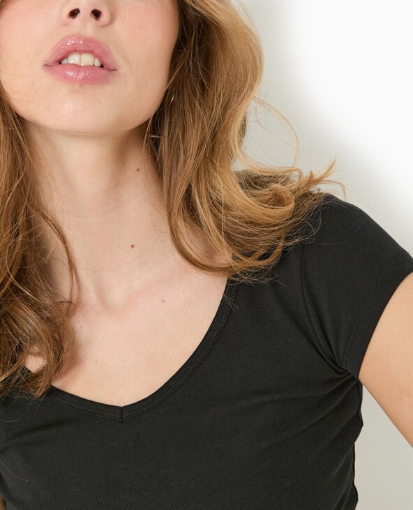 Pimkie T-shirt Court Col V - Noir