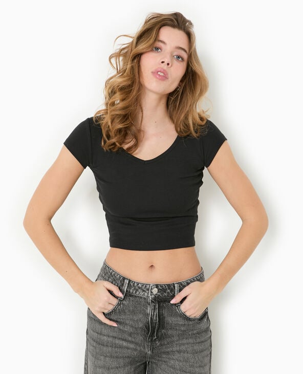 Pimkie T-shirt Court Col V - Noir