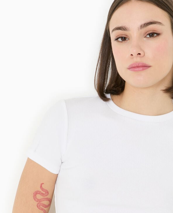 Pimkie T-shirt Court En Maille Côtelée - Blanc