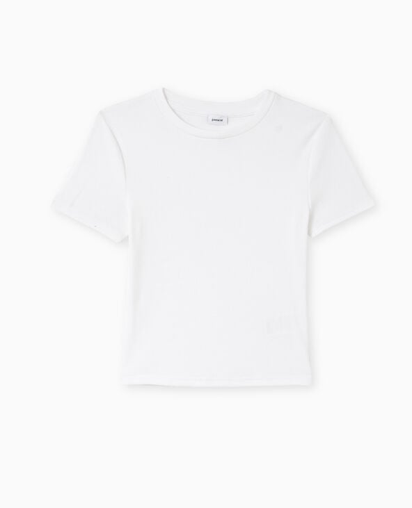 Pimkie T-shirt Court En Maille Côtelée - Blanc