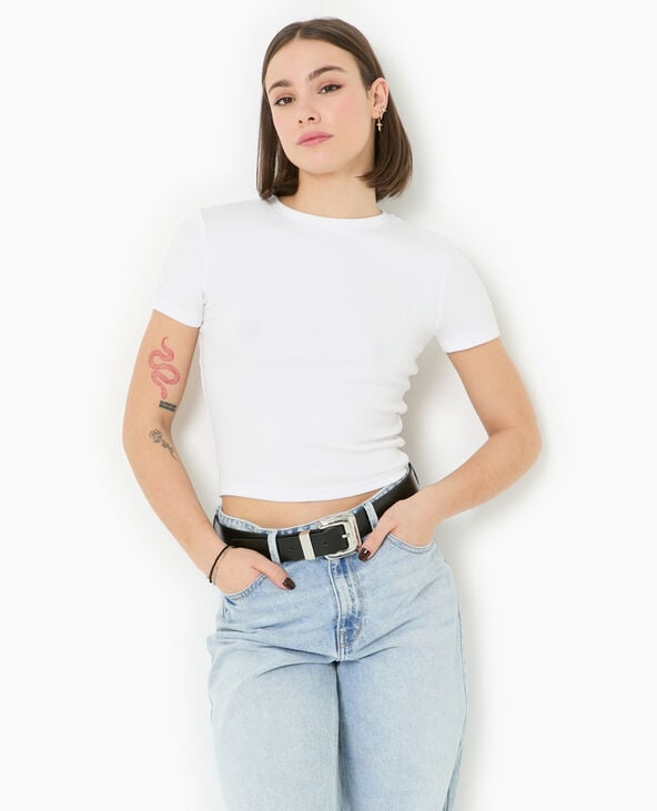 Pimkie T-shirt Court En Maille Côtelée - Blanc