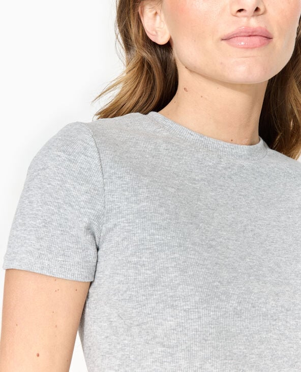 Pimkie T-shirt Court En Maille Côtelée - Gris Chiné