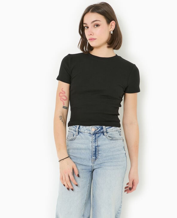 Pimkie T-shirt Court En Maille Côtelée - Noir