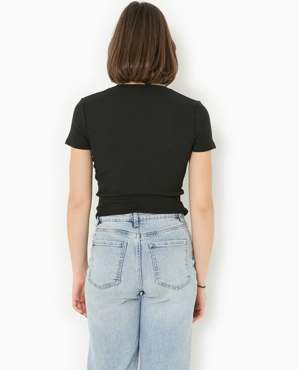 Pimkie T-shirt Court En Maille Côtelée - Noir